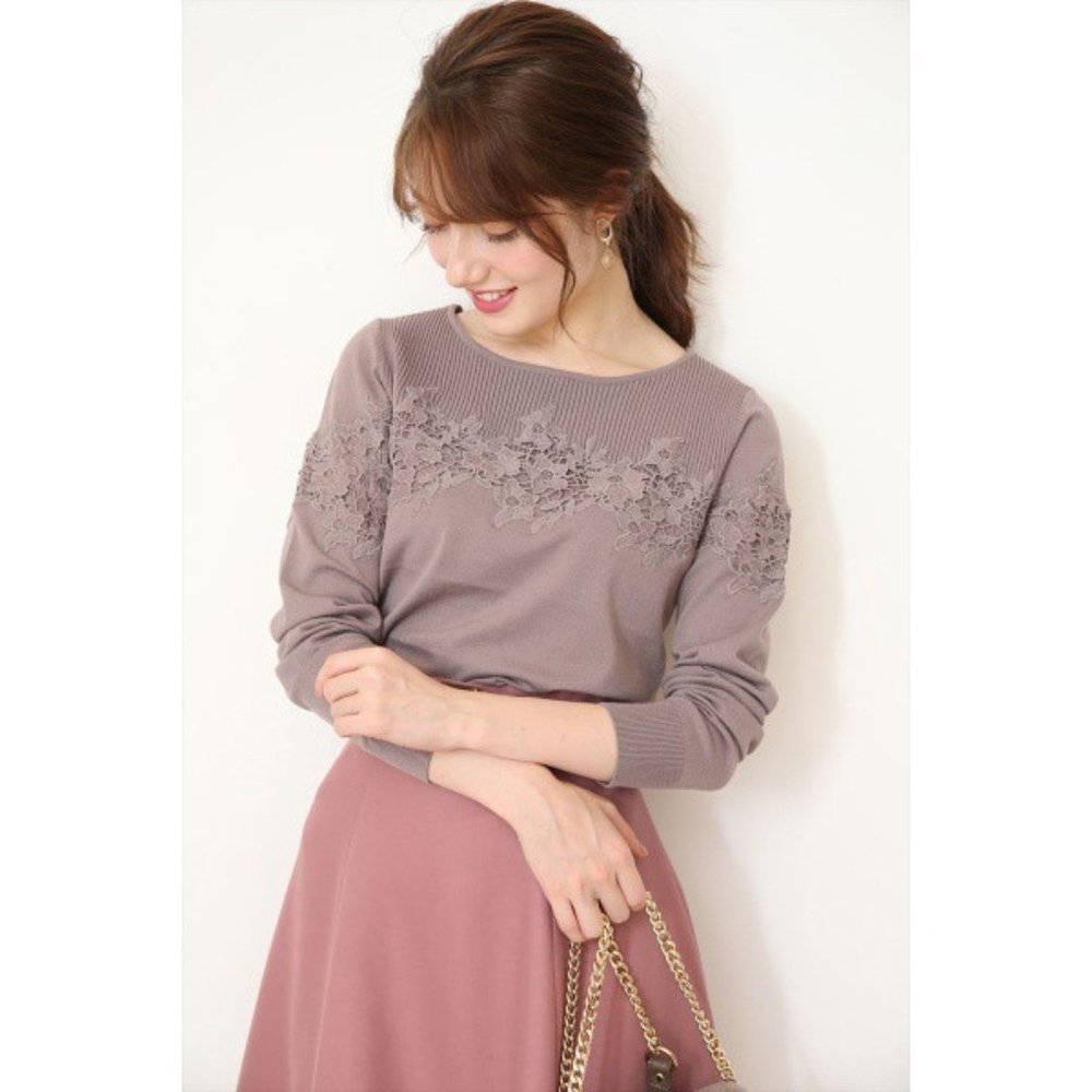 Apuweiser-riche lace embroidered knit sweater top